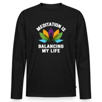 Meditation balanciert mein Leben aus - Männer Premium Bio Langarmshirt - Schwarz - Vorne - Nico (187cm)