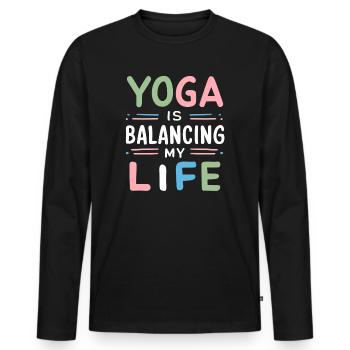 Le yoga équilibre ma vie - T-shirt manches longues Premium bio Homme - noir - Devant - Nico (187cm)