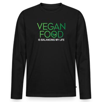 Veganes Essen bringt mein Leben in Einklang - Männer Premium Bio Langarmshirt - Schwarz - Vorne - Nico (187cm)
