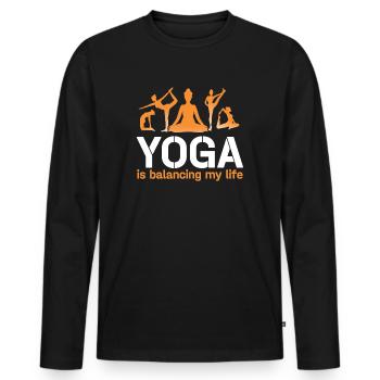 Le yoga équilibre ma vie - T-shirt manches longues Premium bio Homme - noir - Devant - Nico (187cm)