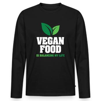 Veganes Essen bringt mein Leben in Einklang - Männer Premium Bio Langarmshirt - Schwarz - Vorne - Nico (187cm)