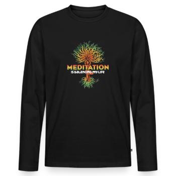 Meditation balanciert mein Leben aus - Männer Premium Bio Langarmshirt - Schwarz - Vorne - Nico (187cm)