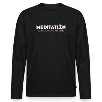 Meditation balanciert mein Leben aus - Männer Premium Bio Langarmshirt - Schwarz - Vorne - Nico (187cm)