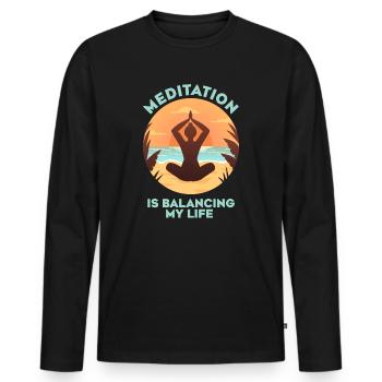 Meditation Is Balancing My Life - Men's Premium Organic Long Sleeve Shirt - black - Front - Nico (187cm)
