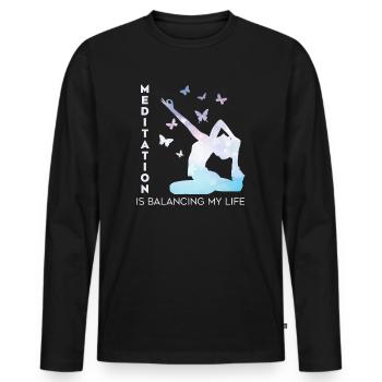 Meditation balanciert mein Leben aus - Männer Premium Bio Langarmshirt - Schwarz - Vorne - Nico (187cm)