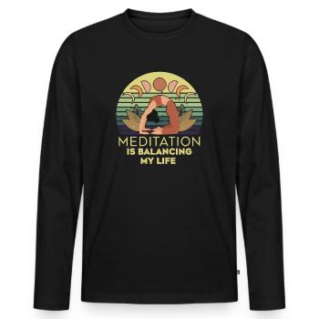 Meditation balanciert mein Leben aus - Männer Premium Bio Langarmshirt - Schwarz - Vorne - Nico (187cm)