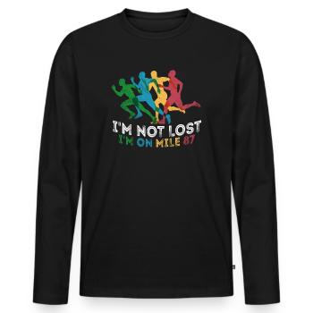 Ich bin nicht verloren, ich bin auf Meile 87 Marathon - Männer Premium Bio Langarmshirt - Schwarz - Vorne - Nico (187cm)