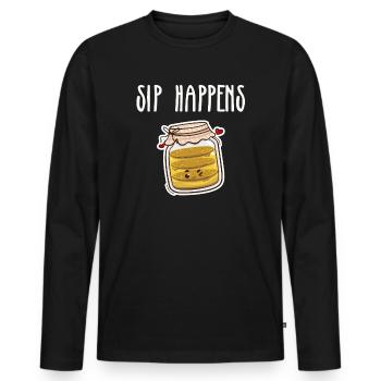 Kombucha Lover Sip Happens Cute Jar - Men's Premium Organic Long Sleeve Shirt - black - Front - Nico (187cm)
