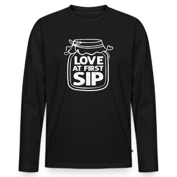Kombucha-Liebhaber-Liebe auf den ersten Schluck - Männer Premium Bio Langarmshirt - Schwarz - Vorne - Nico (187cm)