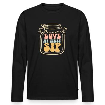 Kombucha-Liebhaber-Liebe auf den ersten Schluck - Männer Premium Bio Langarmshirt - Schwarz - Vorne - Nico (187cm)