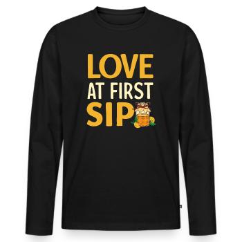 Kombucha-Liebhaber-Liebe auf den ersten Schluck - Männer Premium Bio Langarmshirt - Schwarz - Vorne - Nico (187cm)
