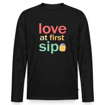 Kombucha-Liebhaber-Liebe auf den ersten Schluck - Männer Premium Bio Langarmshirt - Schwarz - Vorne - Nico (187cm)