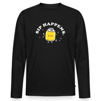 Sip Happens Kombucha Lover Fun Art - Men's Premium Organic Long Sleeve Shirt - black - Front - Nico (187cm)