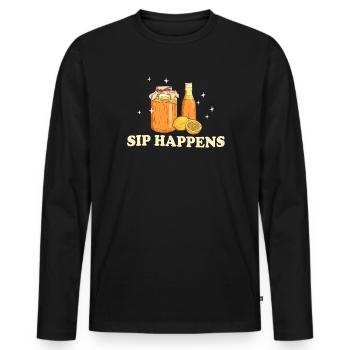 Kombucha Lover Sip Happens Fun Quote - Men's Premium Organic Long Sleeve Shirt - black - Front - Nico (187cm)