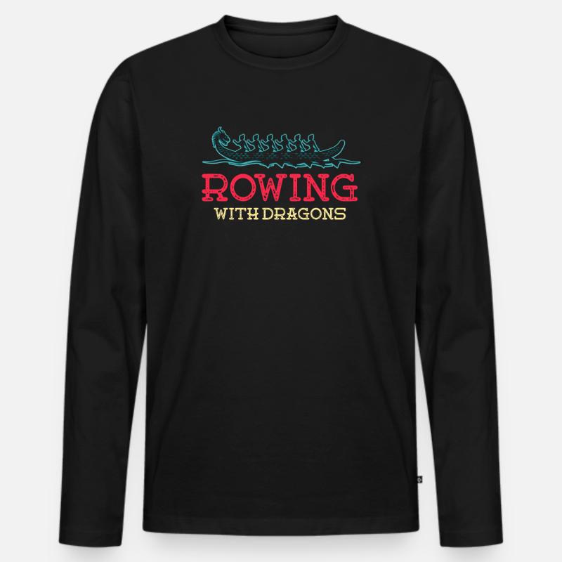 Rudern mit Drachen Drachenboot - Männer Premium Bio Langarmshirt - Schwarz