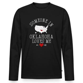 Jemand in Oklahoma liebt mich - Männer Premium Bio Langarmshirt - Schwarz - Vorne - Nico (187cm)