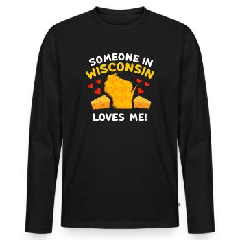Jemand in Wisconsin liebt mich - Männer Premium Bio Langarmshirt - Schwarz - Vorne - Nico (187cm)