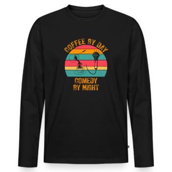 Kaffee bei Tag Komödie bei Nacht Komiker - Männer Premium Bio Langarmshirt - Schwarz - Vorne - Nico (187cm)