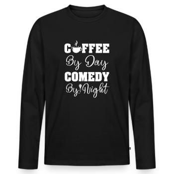 Café Le jour Comédie La nuit Comédien - T-shirt manches longues Premium bio Homme - noir - Devant - Nico (187cm)