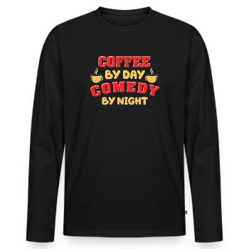 Kaffee bei Tag Komödie bei Nacht Komiker - Männer Premium Bio Langarmshirt - Schwarz - Vorne - Nico (187cm)