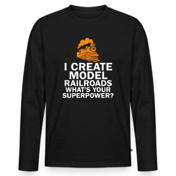 I Create Model Railroads Superpower - Men's Premium Organic Long Sleeve Shirt - black - Front - Nico (187cm)