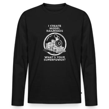 I Create Model Railroads Superpower - Men's Premium Organic Long Sleeve Shirt - black - Front - Nico (187cm)