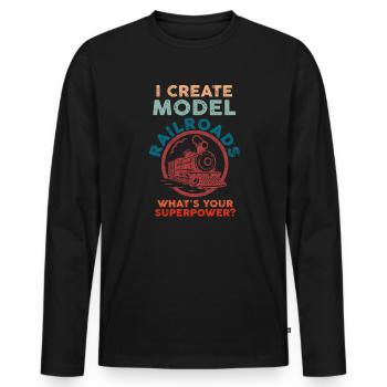 I Create Model Railroads Superpower - Men's Premium Organic Long Sleeve Shirt - black - Front - Nico (187cm)