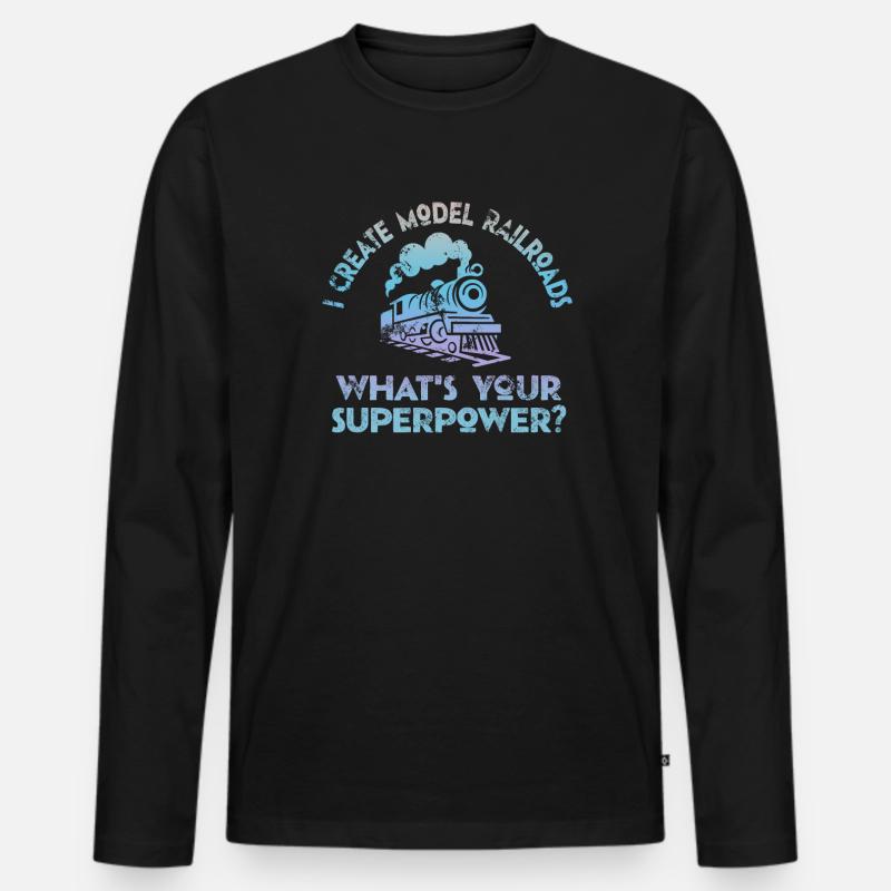 Ich erschaffe Modelleisenbahn-Superkraft - Männer Premium Bio Langarmshirt - Schwarz