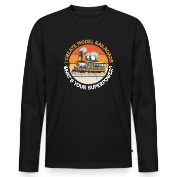 I Create Model Railroads Superpower - Men's Premium Organic Long Sleeve Shirt - black - Front - Nico (187cm)