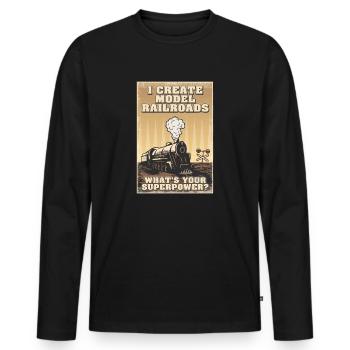 I Create Model Railroads Superpower - Men's Premium Organic Long Sleeve Shirt - black - Front - Nico (187cm)