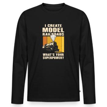I Create Model Railroads Superpower - Men's Premium Organic Long Sleeve Shirt - black - Front - Nico (187cm)