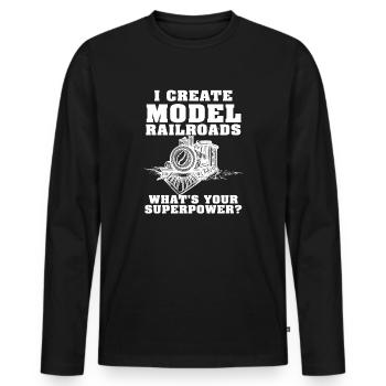 I Create Model Railroads Superpower - Men's Premium Organic Long Sleeve Shirt - black - Front - Nico (187cm)