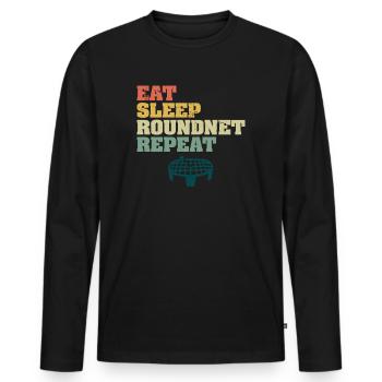 Essen Schlaf Roundnet Wiederholen - Männer Premium Bio Langarmshirt - Schwarz - Vorne - Nico (187cm)