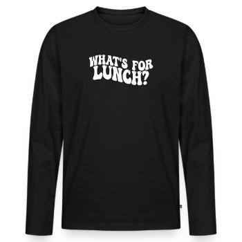 Was gibt es zum Mittagessen? - Männer Premium Bio Langarmshirt - Schwarz - Vorne - Nico (187cm)