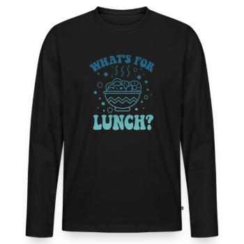 Was gibt es zum Mittagessen? - Männer Premium Bio Langarmshirt - Schwarz - Vorne - Nico (187cm)