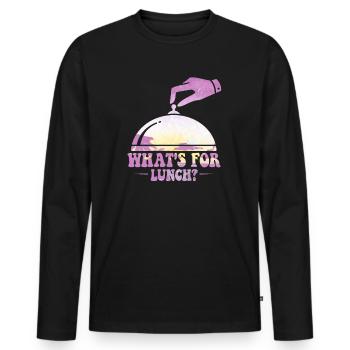 Was gibt es zum Mittagessen? - Männer Premium Bio Langarmshirt - Schwarz - Vorne - Nico (187cm)