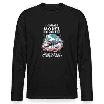 I Create Model Railroads Superpower - Men's Premium Organic Long Sleeve Shirt - black - Front - Nico (187cm)