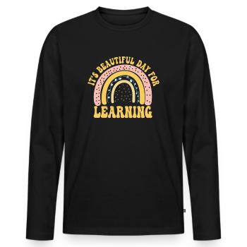 Es ist ein schöner Tag zum Lernen - Männer Premium Bio Langarmshirt - Schwarz - Vorne - Nico (187cm)