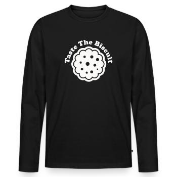 Schmecke den Keks Schmecke die Güte - Männer Premium Bio Langarmshirt - Schwarz - Vorne - Nico (187cm)