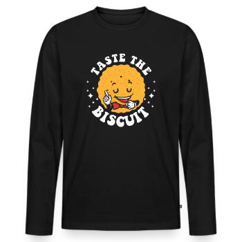 Schmecke den Keks Schmecke die Güte - Männer Premium Bio Langarmshirt - Schwarz - Vorne - Nico (187cm)