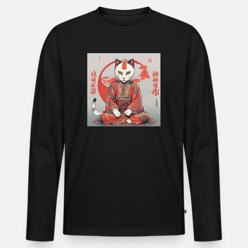 Kun Fu Katze - Männer Premium Bio Langarmshirt - Schwarz