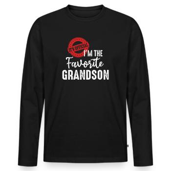 C’est officiel Je suis le petit-fils préféré - T-shirt manches longues Premium bio Homme - noir - Devant - Nico (187cm)
