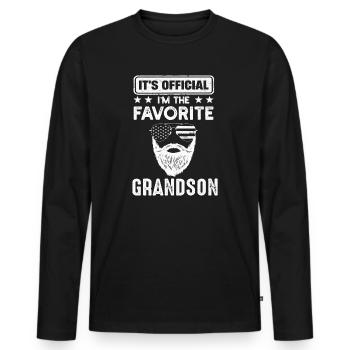 C’est officiel Je suis le petit-fils préféré - T-shirt manches longues Premium bio Homme - noir - Devant - Nico (187cm)