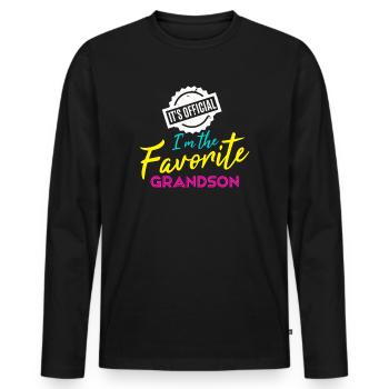 C’est officiel Je suis le petit-fils préféré - T-shirt manches longues Premium bio Homme - noir - Devant - Nico (187cm)
