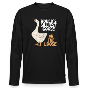 Worlds Silliest Goose On The Loose - Men's Premium Organic Long Sleeve Shirt - black - Front - Nico (187cm)