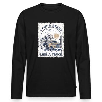J’ai un cœur comme un camion - T-shirt manches longues Premium bio Homme - noir - Devant - Nico (187cm)