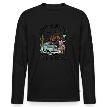 J’ai un cœur comme un camion - T-shirt manches longues Premium bio Homme - noir - Devant - Nico (187cm)