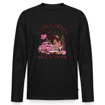 Ich habe ein Herz wie ein Truck - Männer Premium Bio Langarmshirt - Schwarz - Vorne - Nico (187cm)