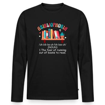 Abibliophobie Rat de bibliothèque Lecture de livres - T-shirt manches longues Premium bio Homme - noir - Devant - Nico (187cm)