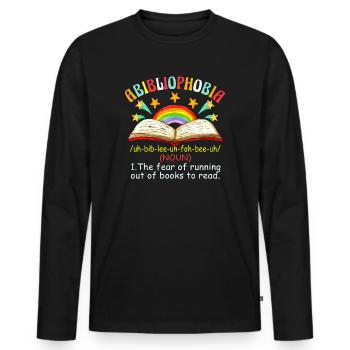 Abibliophobie Rat de bibliothèque Lecture de livres - T-shirt manches longues Premium bio Homme - noir - Devant - Nico (187cm)